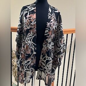DRAPER & DAMONS SHEER FLORAL BURNOUT DESIGN Kimono Cardigan, WOMENS SIZE L/XL